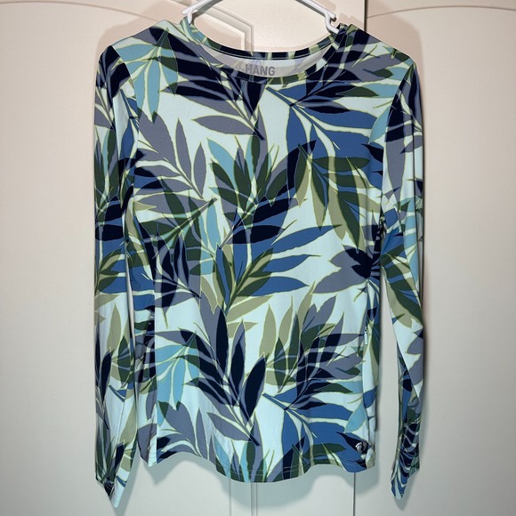 Hang Ten Swim Shirt Women Long Sleeve UPF 50 Rashguard Blue Green Tropical Small - Picture 2 of 6